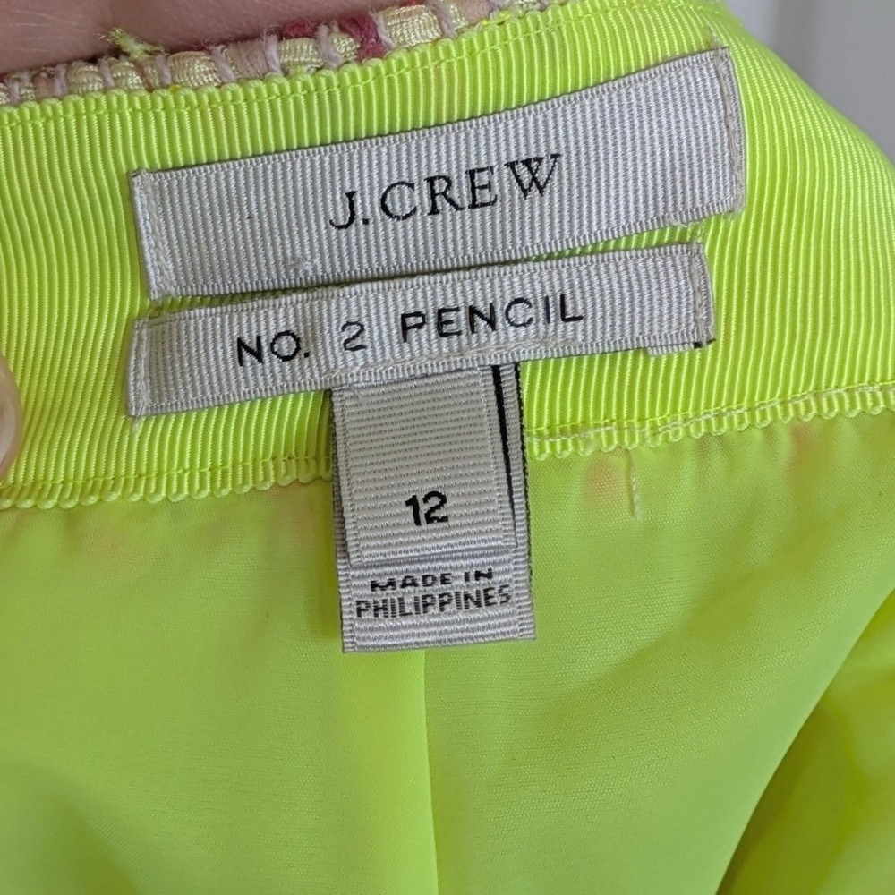 J.Crew No. 2 Pencil Skirt Size 12 Neon Yellow Pink Tweed Style Knee‎ Length - Picture 3 of 8